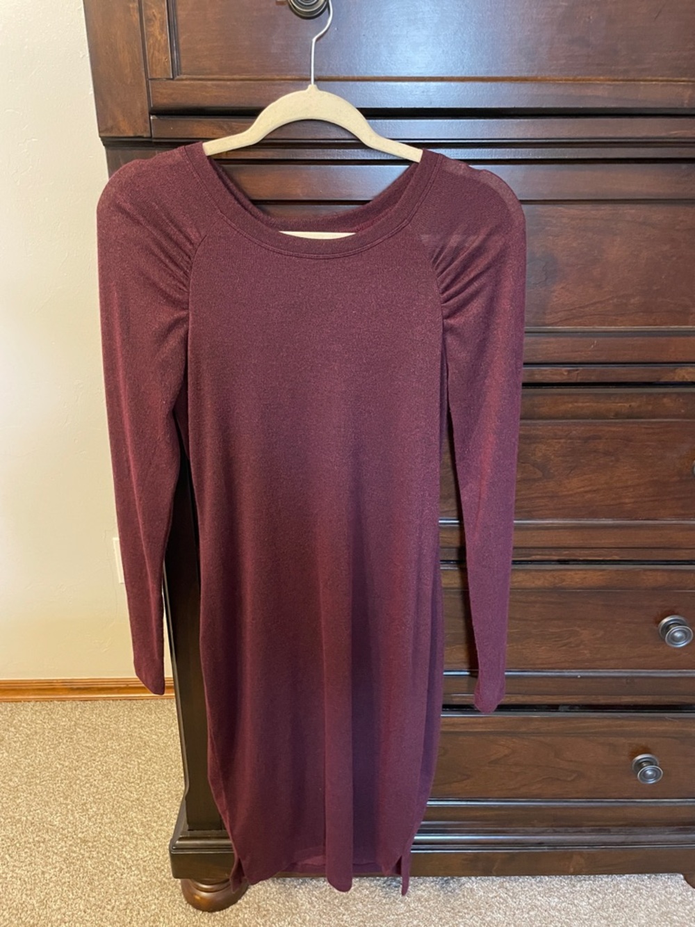 Motherhood Maternity Long Sleeve Ruched Shoulder Dress - Wine